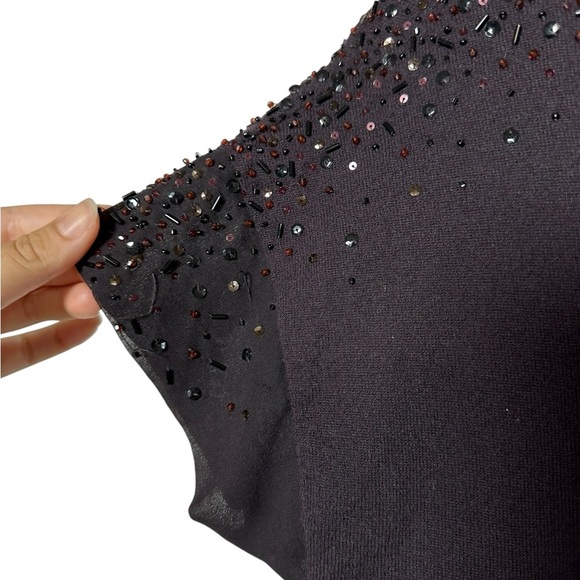 Lafayette 148 | 100% Cashmere Beaded Flutter Sleeve Top | Womens Size Medium - Picture 4 of 5